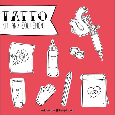 Free vector set of tools for tattooing | Free Vector #Freepik #freevector #tattoo #drawn #drawing #sketch Tool Tattoo, Free Tattoo, Vector Photo, Graphic Resources, Vector Images, Vector Free, Tools, Tattoos