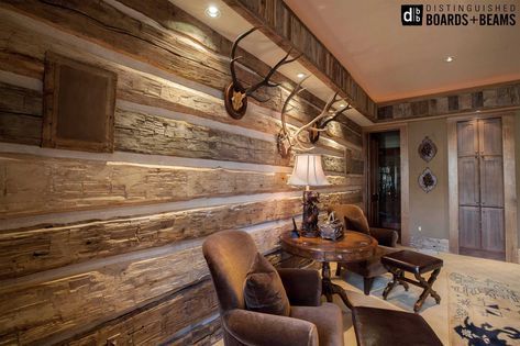 Chinking Interior Walls, Log Cabin Interior Walls, Cabin Room, How To Build A Log Cabin, Wood Wall Design, Log Cabin Interior, Barn Siding, Reclaimed Lumber, Cabin House Plans