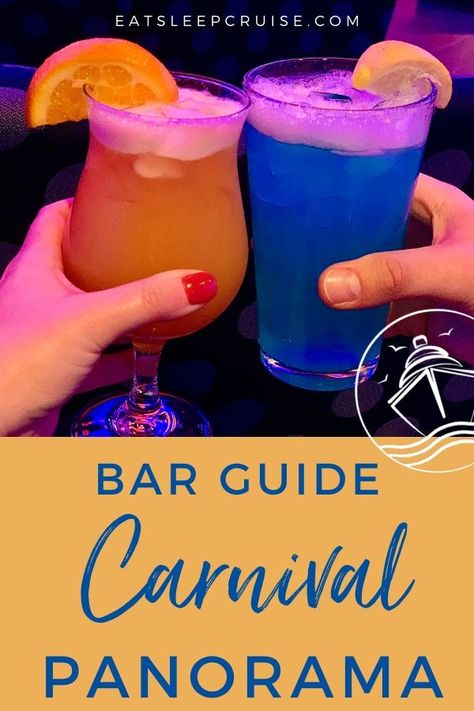 We always sample at least one drink from every venue onboard a cruise ship in a week-long pub crawl. Not sure where to start? Our Carnival Panorama Bar Guide includes all of the details, photos, and bar menus to help you make the difficult decisions. #cruise #cruiseship #cruisedrinks #CarnivalPanorama #eatsleepcruise Carnival Panorama Cruise Ship, Carnival Panorama, Mexican Cruise, Cruise Drinks, Cabin Door Decorations, Cruising Tips, Mexican Riviera, Cruise Food, Cruise Pictures