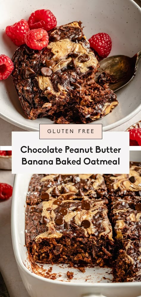 Peanut Butter Baked Oatmeal, Peanut Butter Banana Baked Oatmeal, Baked Oatmeal Recipe, Banana Baked Oatmeal, Breakfast Oatmeal Recipes, Dairy Free Chocolate Chips, Baked Oatmeal Recipes, Peanut Butter Roll, Oatmeal Recipe