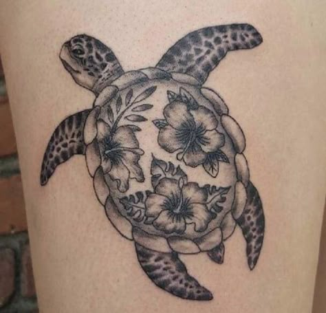 15+ Best Turtle and Flower Tattoo Designs | PetPress Tropisches Tattoo, Sea Turtle Tattoos, Hawaiian Flower Tattoos, Turtle Tattoos, Flowers Tattoos, Ocean Flowers, Cute Sea Turtle, Sea Turtle Tattoo, Turtle Tattoo Designs