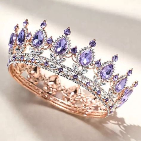 Purple Crown Queens, Purple Crown Aesthetic, Lilac Crown, Purple Crowns, Purple Stones Crystals, Purple Tiara, Royal Queen Crown, Purple Quinceanera, Queen Purple