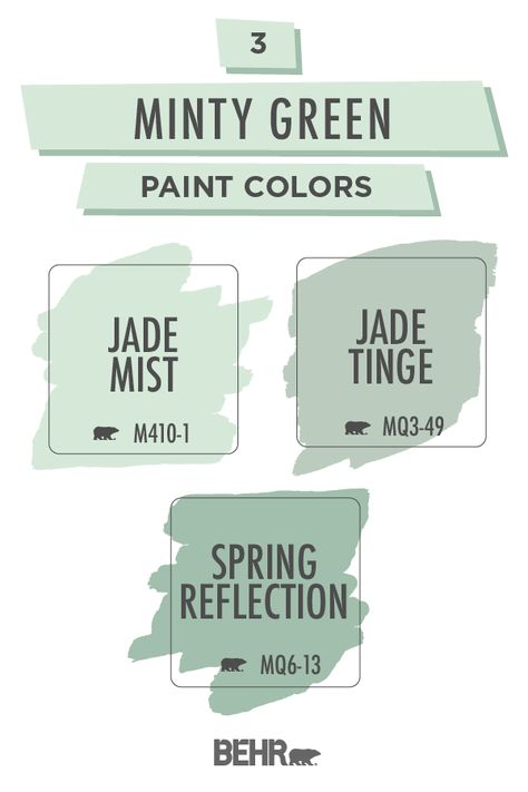 Refresh the interior design of your space with this minty green paint color palette from Behr paint. Perfect for an entire wall or for painting a piece of accent furniture, these pastel green hues are sure to inspire. Click below to learn more. Green Paint Color Palette, Indoor Paint Colors, Mint Green Paints, Mint Paint, Light Green Paint, Indoor Paint, Behr Colors, Color Of The Month, Behr Paint Colors