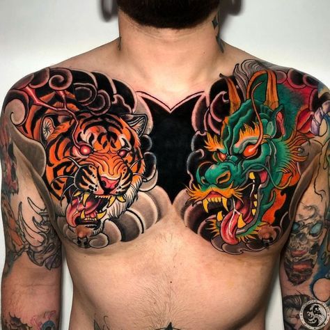 Japanese Half Chest Tattoo, Japanese Chest Tattoo Design, Half Chest Tattoo Men, Japanese Neck Tattoo, Half Chest Tattoo, Japanese Chest Tattoo, Half Chest Tattoo Men Ideas, Chest Tattoo Japanese, Chest Tattoo Men Ideas