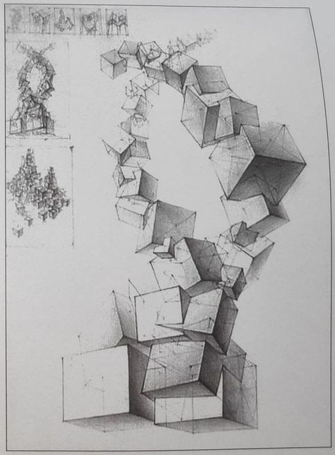 Geometric Designs Art Creative, Illusion Of Depth, Geometric Shapes Drawing, Perspective Sketch, Structural Drawing, Perspective Drawing Lessons, Geometric Shapes Art, Architecture Design Drawing, Object Drawing