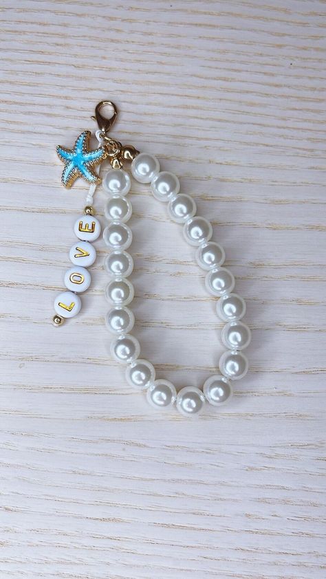 Personalised Name Initial Letter Keyring Faux Pearls Blue Sea Star Charm  | eBay Sea Stars, Phone Straps, Sea Star, Handcrafted Artisan Jewelry, Initial Letter, Initial Letters, Handmade Fashion, Star Charms, Blue Sea