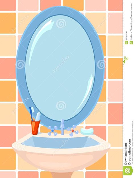 Bathroom Illustration, Bathroom Stock, Cartoon Bathroom, Mirror Illustration, Mirror Drawings, Wavy Mirror, 2d Animation, Love Art, Drawing Ideas