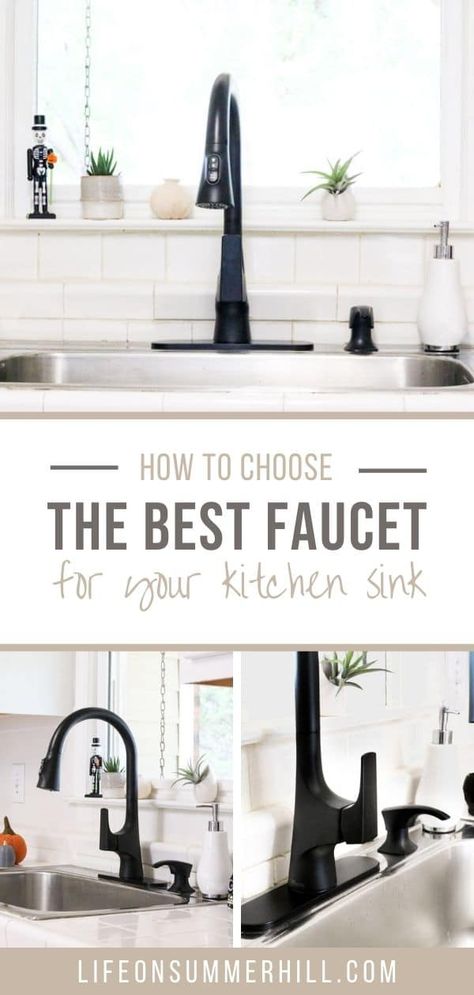 Oil Rubbed Bronze Kitchen Faucet With Stainless Sink, Unique Faucets Kitchen, Farmhouse Sink Faucet Ideas, Touch Faucet Kitchen Sinks, Best Kitchen Faucets For Farmhouse Sink, Kitchen Sinks With Black Faucets, Black Kitchen Sinks And Faucets, Kitchens With Black Faucets, Kitchen Faucet Trends 2023