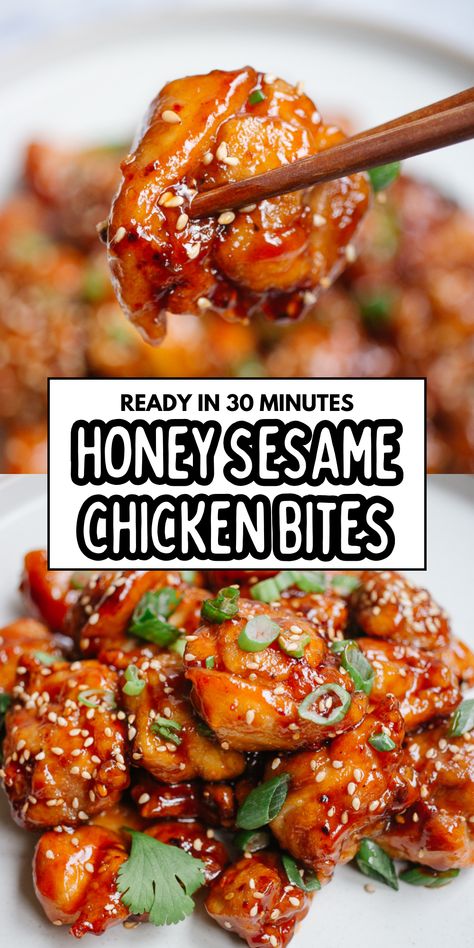 Try our Honey Sesame Chicken (better than takeout) for a delicious twist on asian dishes! This sesame chicken recipe is perfect for those seeking easy chicken recipes that deliver juicy chicken every time. Comparable to an orange chicken copycat recipe, it's one of the best chicken dinner recipes you'll find. Elevate your chicken recipes collection with this flavorful and satisfying dish! Honey Sesame Chicken Healthy, Healthy Sesame Chicken, Asian Chicken Recipes, Asian Dinner Recipes, Honey Sesame Chicken, Sesame Chicken Recipe, Asian Dinners, Honey Sesame, Better Than Takeout