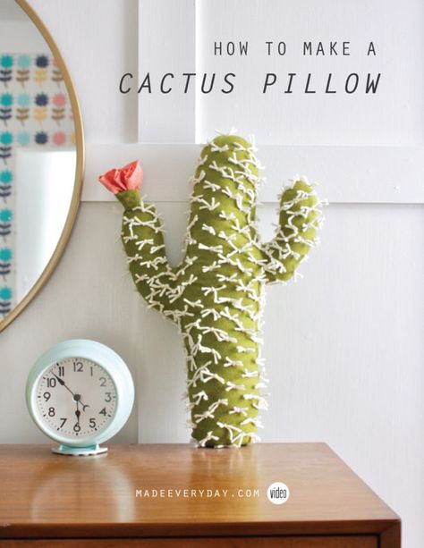 How To Make A Cactus Pillow | Made Everyday (with template) Easy Sewing Ideas, Make A Cactus, Prickly Pear Flowers, Cactus Cushion, Lovely Pic, Making Fabric Flowers, Cactus Pillow, Cactus Types, Crochet Cactus