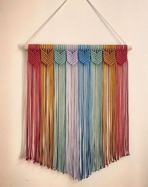 Macrame Multi Color, Multi Colored Macrame Wall Hanging, Macrame Wall Hanging Easy, Pride Macrame, Multicolor Macrame, Colorful Macrame, Simpul Makrame, Decorative Crochet, Macrame Chairs