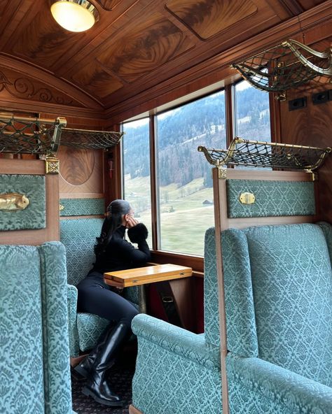 Another pinch-me train ride through the Swiss Alps, enroute to France 🤍 Private Train Cars, Train Car Interior, Professor Remus Lupin, Victorian Train, The Dursleys, Swiss Train, European Train, Winter Train, Train Aesthetic