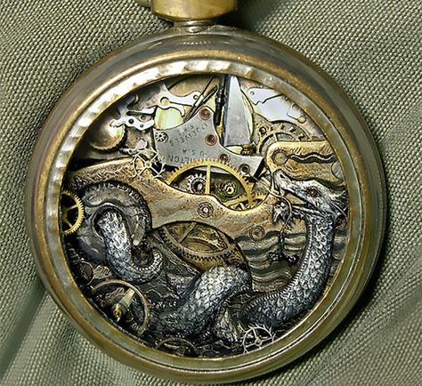 Artist upcycles broken watches into intricate steampunk sculpt... Steampunk Kunst, Watch Art, Mode Steampunk, Art Steampunk, Steampunk Watch, Steam Punk Jewelry, Style Steampunk, Pocket Watch Antique, Upcycled Art