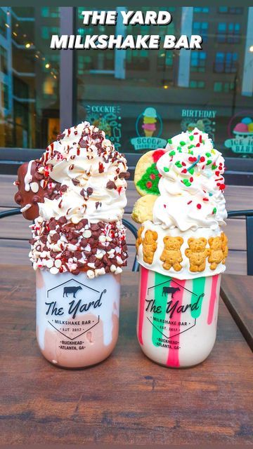 Christmas Milkshakes, Sundae Ideas, Delicious Milkshakes, Monster Shakes, Boba Store, The Yard Milkshake Bar, The Yard Milkshake, Wonderland Food, Milkshake Ideas