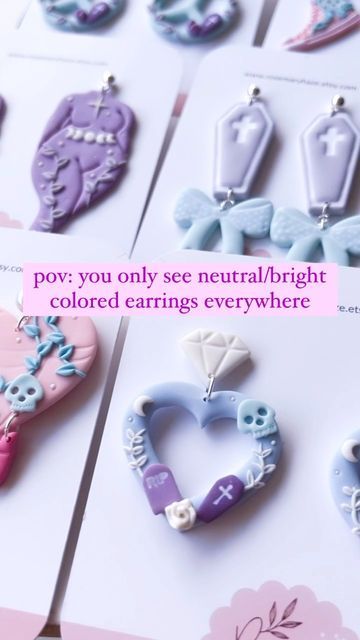 Goth Polymer Clay Earrings, Goth Clay Earrings, Goth Polymer Clay, Pastel Goth Diy, New Year Energy, Pastel Goth Earrings, Goth Whimsical, Whimsical Earrings, Pastel Goth Aesthetic