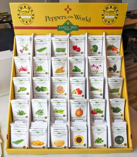 Seed Displays Seeds Gift Ideas, Seeds Packaging, Garden Center Displays, Seeds Gifts, Growing Peppers, Heirloom Tomato Seeds, Spices Packaging, Hot Pepper Seeds, Nursery Garden