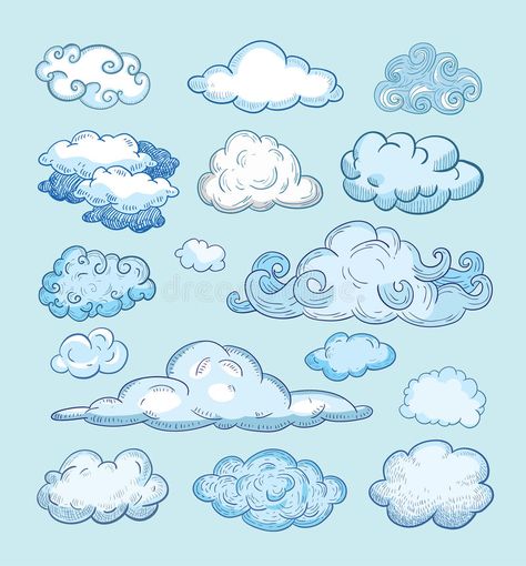 Clouds Illustration, Cloud Illustration, Realistic Pencil Drawings, Cartoon Clouds, Typography Hand Drawn, Cloud Art, Cloud Drawing, Cloud Painting, Hand Drawn Vector