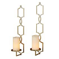 Check this out! Metal Wall Candle Holders, Sconces Dining Room, Lobby Decor, Wall Sconces Living Room, Three Candles, Gold Candle Holders, Wall Candle Holders, Gold Candles, Candle Wall Sconces