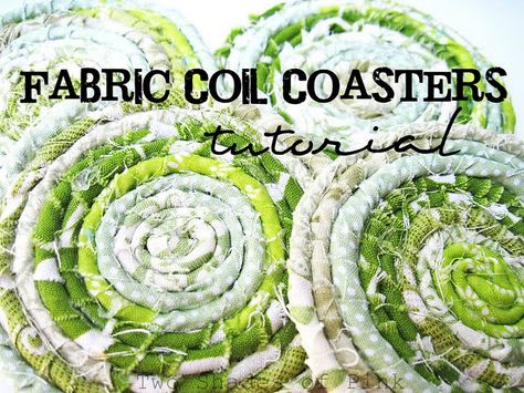 No Sew Fabric Coasters, Diy Coasters Fabric, No Sew Crafts With Fabric, Coasters Diy Fabric, Fabric Strips Projects, Rug Tag, No Sew Fabric Crafts, Clothesline Bowls, Storage Pods