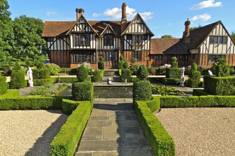 Sprawling gardens: The immaculate gardens at Flowton Priory in green Hertfordshire comes complete with a pond Sims Exterior, Brown Brick Exterior, Ancient Homes, Cottage Mansion, Tudor Houses, Mansion Exterior, Country Things, British Architecture, Sims 4 House Building