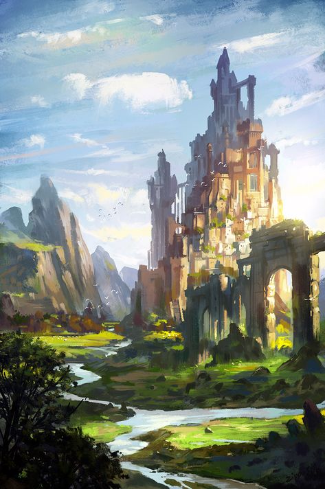 Stuff for DnD - Imgur Castle Illustration, Landscape Concept, Fantasy City, Fantasy Castle, Fantasy Setting, Fantasy Places, Landscape Scenery, A Castle, Fantasy Art Landscapes