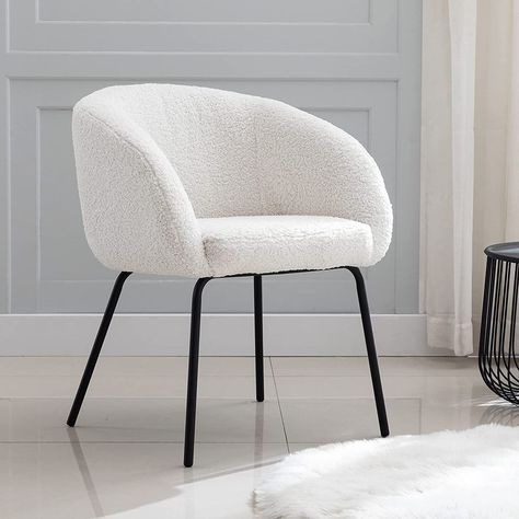 White Fluffy Chair, Barrel Dining Chair, Makeup Vanity Chair, Fluffy Chair, White Desk Chair, Dining Chair Upholstered, Black And White Chair, White Accent Chair, Dressing Table With Chair