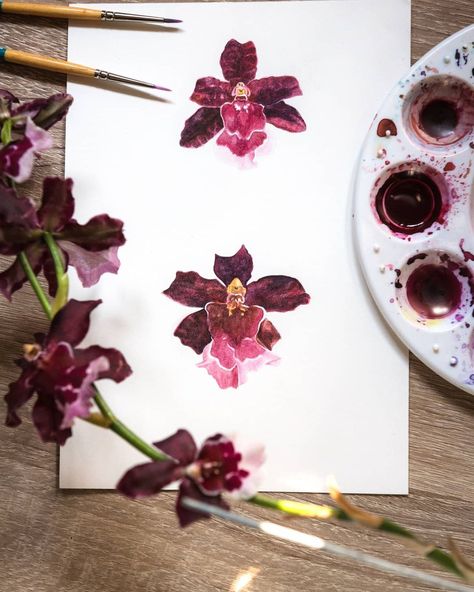 Oncidium Sharry Baby Orchid Botanical.Watercolour. Candice Christie. 2020 Orchid Watercolor, Baby Orchid, Orchids Painting, Flower Face, Two Flowers, Out Of My Comfort Zone, Watercolor Lettering, Watercolour Flowers, Almost There