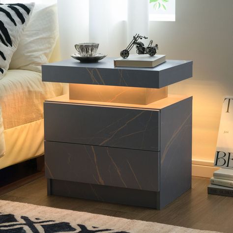 Bedside Table Wooden, Modern Bedroom Interior Simple, Mdf Furniture Design, Bedroom Table Design, Marble Bedroom Decor, Side Tables Bedroom Modern, Led Nightstand, Marble Bedroom, Bedroom Side Table