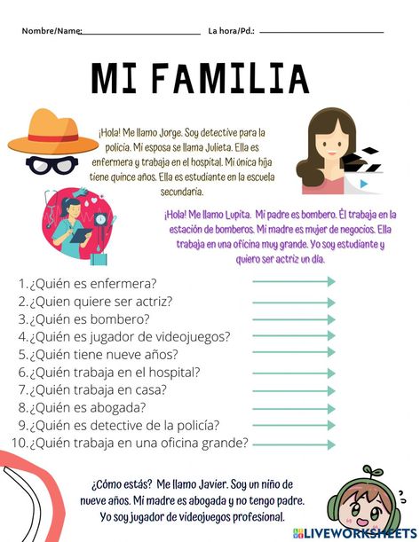 Verb Practice, Possessive Adjectives, Spanish Greetings, Spanish Worksheets, Listening Comprehension, Reading Worksheets, Spanish Resources, Spanish Lessons, Spanish Class