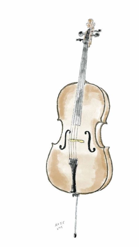 Wednesday Cello Drawing, Orchestra Drawing Art, Cello Art Drawing, Chello Drawing, Cello Watercolor, Cello Aesthetic Wallpaper, Cello Sketch, Orchestra Drawing, Cello Illustration