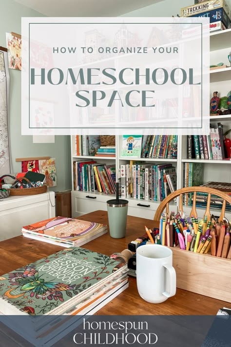 How to design and organize your homeschool space. Homeschool Organizing Ideas, Homeschool Rooms Design, Play And Homeschool Room, Luxury Homeschool Room, Homeschool Room Organization Layout, Homeschool Built Ins, Homeschool Area Ideas, Homeschool Playroom Ideas, Craft Space In Living Room