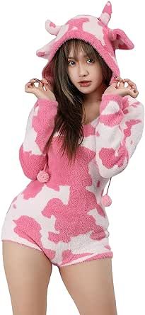 Strawberry Cow Pajamas, Cow Pajamas, Sweater Pajamas, Onesies Pajamas, Pink Cow Print, Cow Ears, Velvet Romper, Romper Bodysuit, Cowgirl Costume