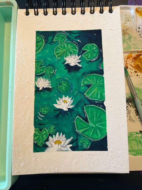 Gouache painting of lilly pads using my himi set Lilly Pad Drawings, Painting Ideas Lily Pad, Lilly Pads Painting, Painted Lily Pads, Lily Pad Drawing, Posca Ideas, Frogs On Lily Pads Painting, Water Lily Gouache, Marker Ideas