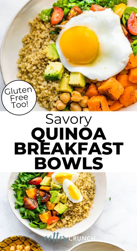 This Quinoa Breakfast Bowl recipe is made with simple, whole food ingredients for an energizing meal that can be prepped ahead of time! Top it with your protein of choice for a gluten free breakfast you’ll look forward to eating. Plant-Based, Vegetarian, and Carnivore Options. Vegan Breakfast Bowl Recipes, Quinoa Food Prep, Quinoa Egg Bowl, Quinoa Breakfast Bowl Egg, Gluten Free Breakfast Bowls, Breakfast With Quinoa, Healthy Breakfast Quinoa, Savory Quinoa Breakfast Bowl, Plant Based Breakfast Easy