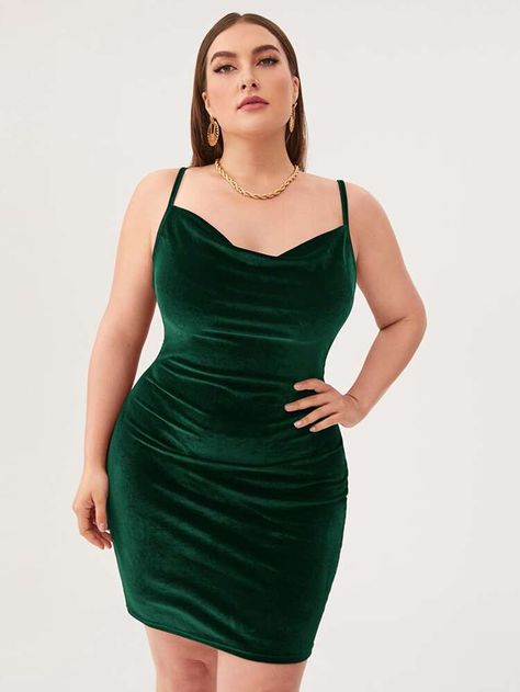 Free Returns ✓ Free Shipping On Orders $49+ ✓. SHEIN Plus Cowl Neck Velvet Bodycon Dress- Plus Size Dresses at SHEIN. Plus Size Club Dress, Anniversary Dress, Velvet Bodycon Dress, Olive Green Dresses, Bardot Dress, Vestido Plus Size, Club Dresses, Plus Size Dress, Bodycon Mini Dress