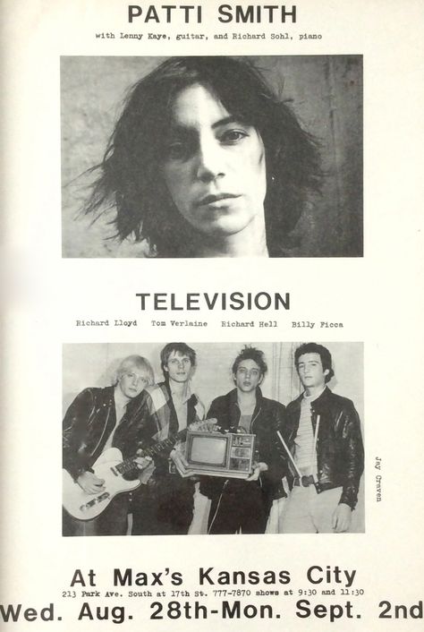 Patti Smith & Television – 1974 CBGB Concert Poster Tom Verlaine, Richard Hell, Vintage Concert Posters, Poster Advertising, Punk Poster, Singing In The Rain, Patti Smith, I'm With The Band, Rock Posters