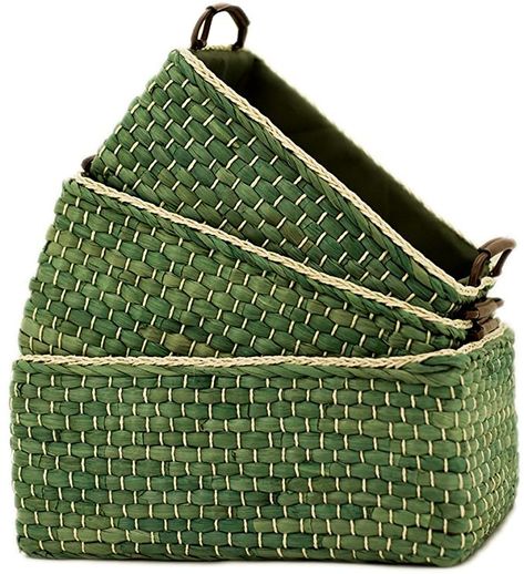 Amazon.com: Baskets Woven Maize Storage Bins Set of 3,Kingwillow. (Green,Rectangular): Home & Kitchen Green Storage Bins, Crochet Storage Baskets Free, Green Storage, Green Basket, Crochet Storage Baskets, Rectangular Baskets, Crochet Storage, Camper Living, Woven Baskets Storage