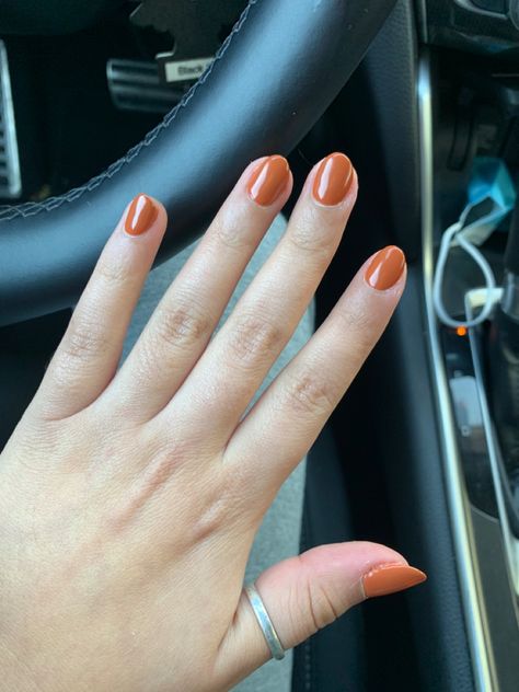 Burnt Organs Nails, Burnt Orange Dip Powder Nails, Orange Fall Nails 2022, Short Burnt Orange Nails, Fall Nails 2023 Orange, Burnt Orange Short Nails, Fall Burnt Orange Nails, Rustic Orange Nails, Dark Orange Nails Fall