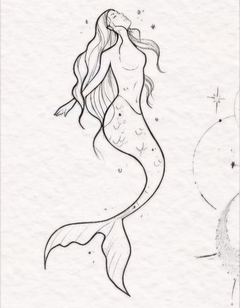 Mermaid Pencil Sketch, Mermaid Sketch Simple, Small Mermaid Tattoo Designs, Heather Tattoos, Simple Mermaid Tattoo, Mermaid Flash, Small Mermaid Tattoo, Mermaid Outline, Tattoo Mermaid