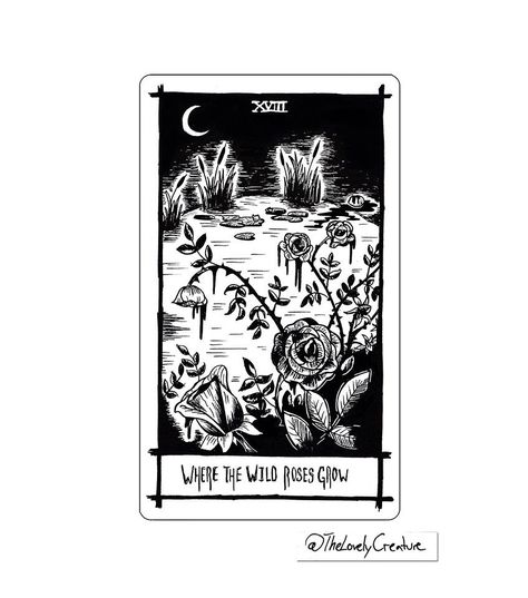 The Moon interpreted as ‘Where The Wild Roses Grow’ Grow Aesthetic, Where The Wild Roses Grow, John Milton Paradise Lost, Milton Paradise Lost, Candle Illustration, Eerie Art, Travel Doodles, The Lovers Tarot Card, The Lovers Tarot