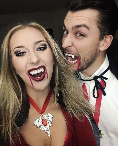 Couples Vampire Makeup, Halloween Couple Vampire, Matching Vampire Costumes, Couple Vampire Costume, Men’s Vampire Costume Ideas, Vampire Costume Male Make Up, Vampire Couple Costumes, Halloween Costumes Vampire, Vampire Couple