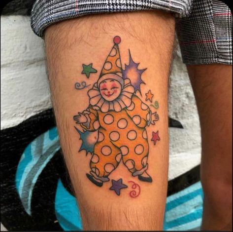 Vintage Clown Tattoo, Jester Tattoo, Clown Tattoos, Traditional Style Tattoo, Funky Tattoos, Clown Tattoo, Cute Little Tattoos, Cute Clown, Vintage Clown