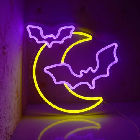 Moon and Bat LED Light,Neon Light up Halloween Party, USB Powerd Gothic Neon Lamp for Festival Wall Decor, Bar, Bedroom,Living room, Wedding,Halloween Halloween Neon Sign, Neon Halloween, Bar Bedroom, Wedding Halloween, Neon Lamp, 2024 Halloween, Halloween Garden, Party Bar, Pretty Backgrounds