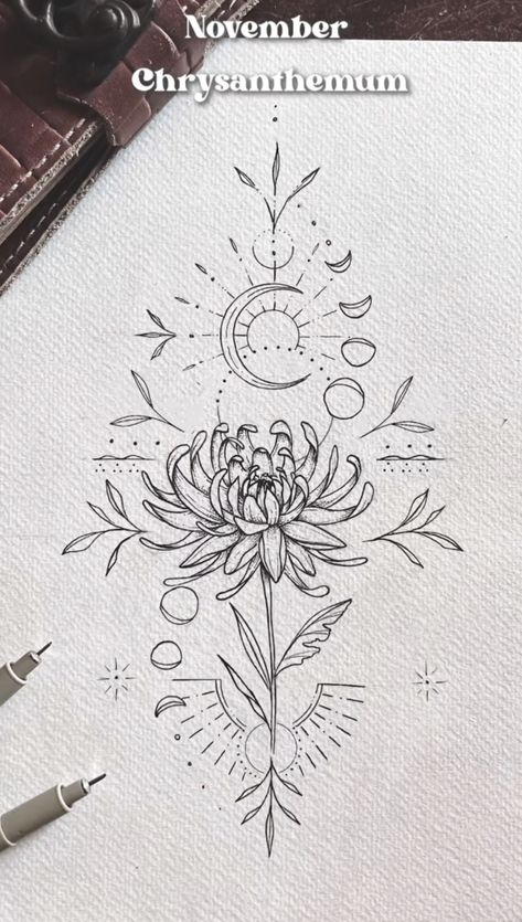 November Tattoo Ideas Symbols, November Tattoo Ideas, Tattoo Ideas Symbols, November Tattoo, Month Flower Tattoo, Symbols Meaning, Line Tattoo Ideas, November Birth Flower, Mystical Tattoos