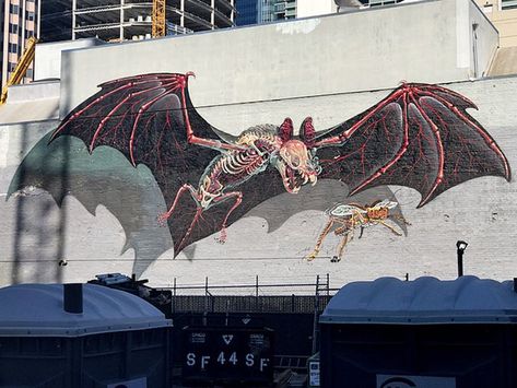 Mural by Lord Nychos on Howard and Second Street, San Francisco Street Art, Bat, San Francisco, Mural, Memes, Art