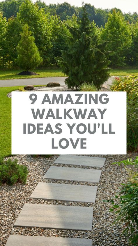 Backyard Walkway Ideas Cheap, Front Walk Way Landscaping Ideas, Driveway Sidewalk Ideas, Paver Ideas For Front Yard, Easy Diy Walkways To Front Door, Walk Way Landscaping Ideas Modern, Stone Walkway Backyard, Landscaping Front Walkway, Walkways With Pavers