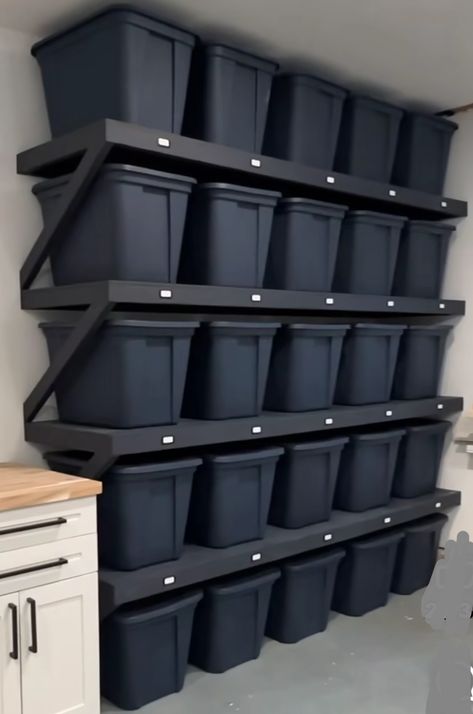 Double Garage Storage Ideas, Garage Storage On A Budget, Storage Container Organization Garage, Container Garage Workshop, Warehouse Organization Ideas, Garage Organization Aesthetic, Storage Ideas For Basement, Bulk Storage Ideas, Organize Storage Room