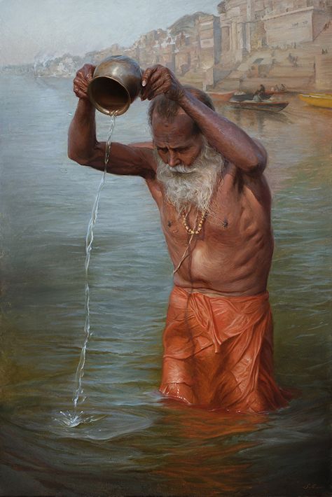 Worship of Mother Ganga by Pavel Sokov, Oil, 36 x 24 Camera Photos, The Tribe, Russian Artists, Pics Art, Plant Life, Girl Names, Ethiopia, The Process, Camera Photo