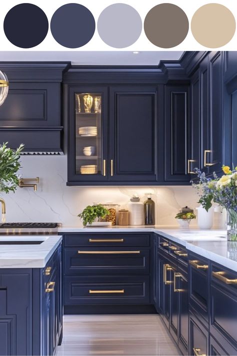 Bring sophistication and depth to your kitchen with dark blue! This rich, timeless hue adds a luxurious and dramatic feel to your space. Discover stunning dark blue kitchen design ideas, from deep navy cabinets to stylish accents, and learn how to balance the bold color with lighter elements for a striking look. Perfect for modern, classic, or even industrial kitchens! Dark Blue Kitchen Ideas, Dark Blue Kitchen, Blue Kitchen Ideas, Dark Blue Kitchens, Blue Kitchen Designs, Navy Cabinets, Industrial Kitchens, Industrial Kitchen, Blue Kitchen