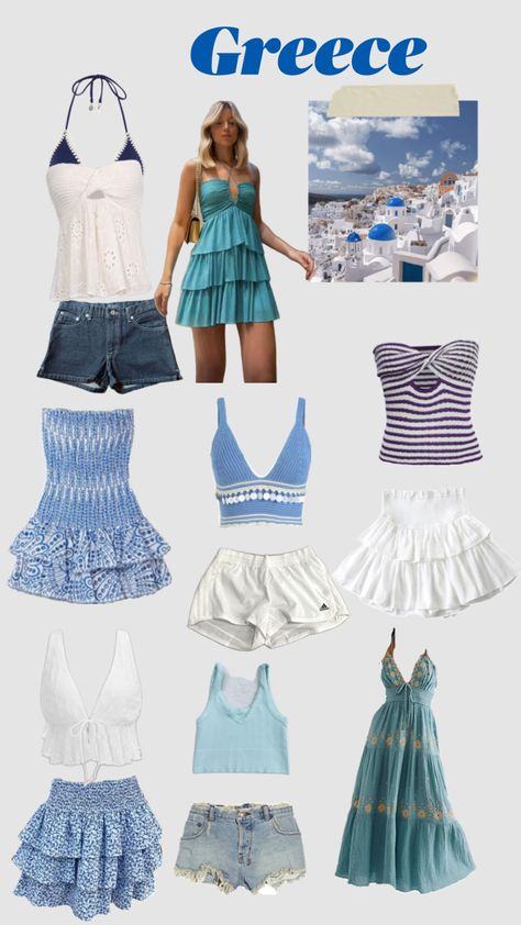 #greece #santorini #outfitinspo Greece Summer Outfits, Santorini Outfit, Cute Fits For School, Outfits For Highschool, Rich Outfits, Santorini Grecia, Greece Outfit, Greece Fashion, Greece Santorini